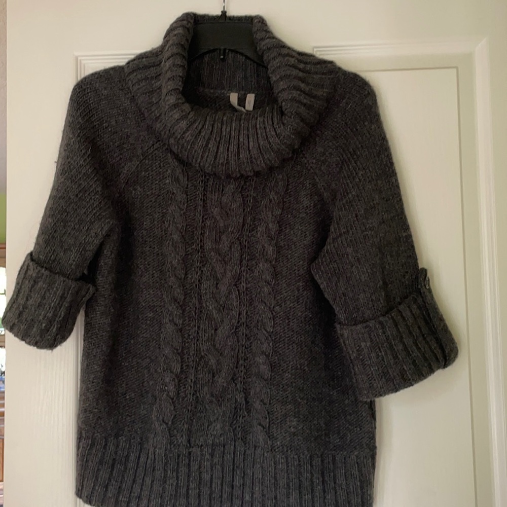 Caslon 1/2 Button Sleeve Cowl Neck Dark Grey